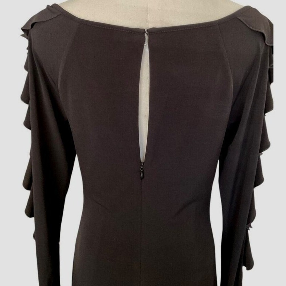 Bebe Black Ruffle Long Sleeve Boat Neck Sheath Cocktail Dress Small Y2K - Picture 9 of 13